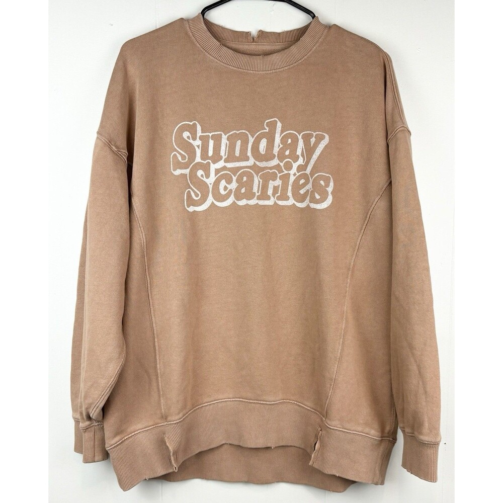 Aerie Sweatshirt Oversized SM Sunday Scaries Camel Brown Graphic